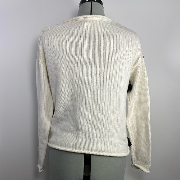 Anthropologie Tracy Reese Plenty Fringe Pullover Sweater Black White Ivory Small - Picture 4 of 9